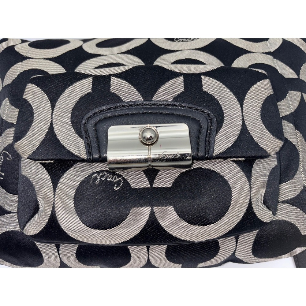 COACH Kristin Hobo Bag Y2K Shoulder Handbag Black Logo Jacquard Crossbody Gray - Picture 3 of 16